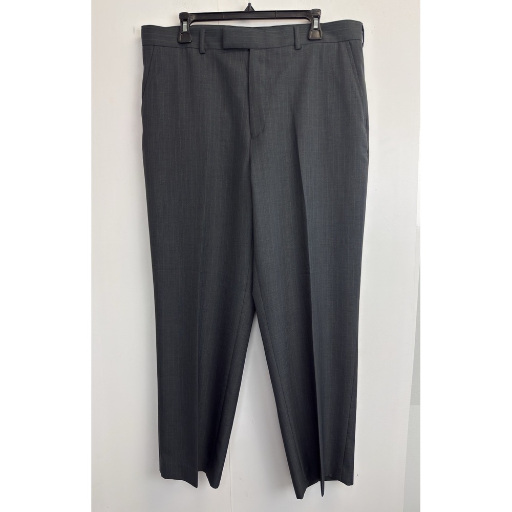 Perry Ellis Pants Mens 36X30 Gray Stretch Dress Trousers Modern Fit Pinstripe